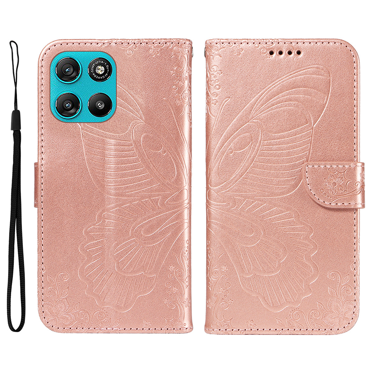 For Motorola Moto G100 5G (2025) / Motorola Moto G57 Power 5G / Motorola Moto G67 Power 5G Case Butterfly Pattern PU Leather Folio Flip Phone Cover -  Rose Gold