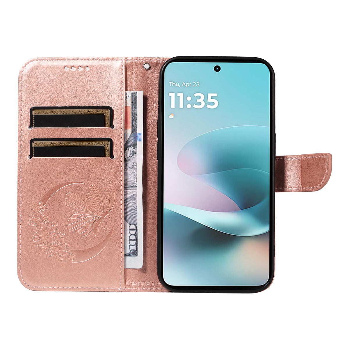 For Motorola Moto G100 5G (2025) / Motorola Moto G57 Power 5G / Motorola Moto G67 Power 5G Case Butterfly Pattern PU Leather Folio Flip Phone Cover -  Rose Gold