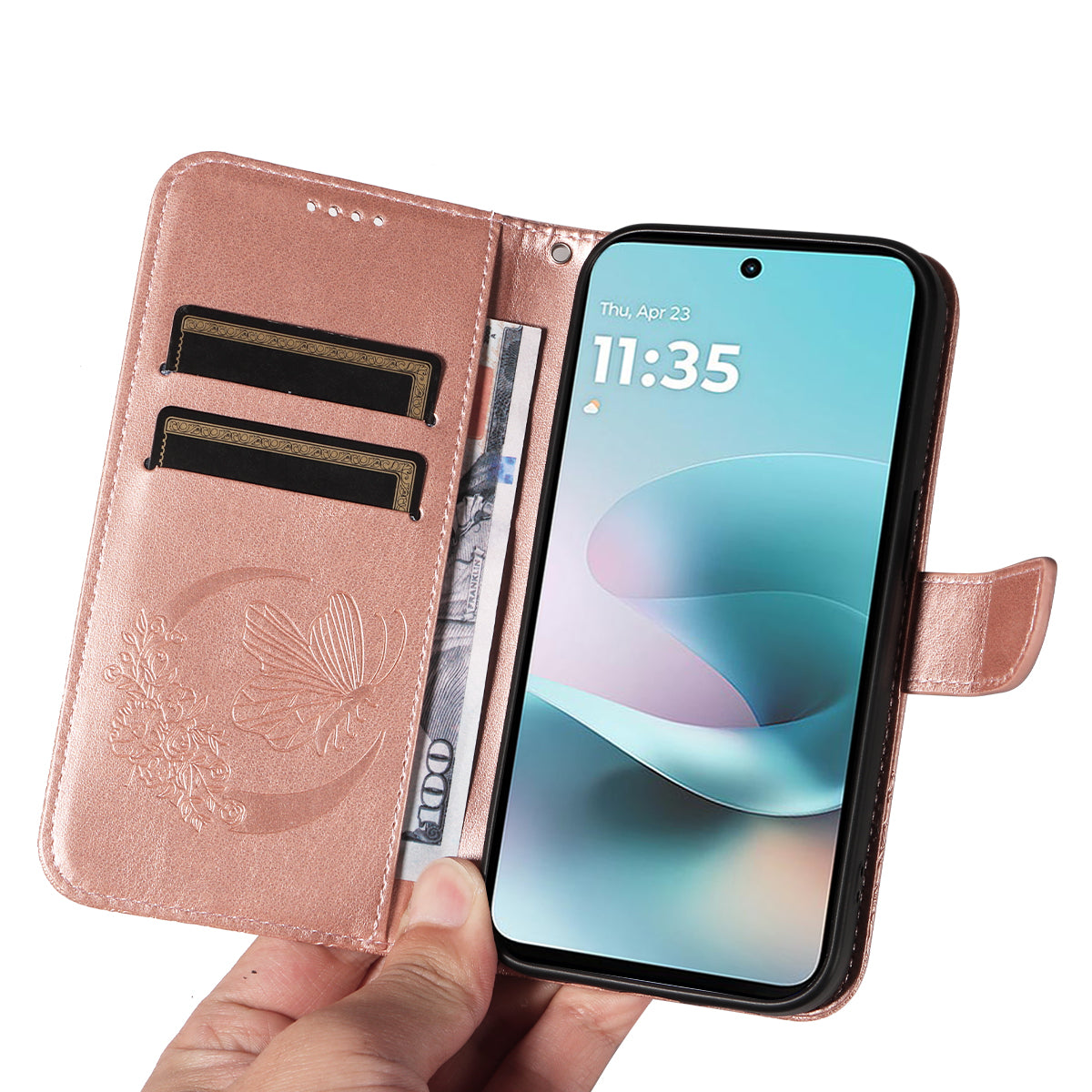 For Motorola Moto G100 5G (2025) / Motorola Moto G57 Power 5G / Motorola Moto G67 Power 5G Case Butterfly Pattern PU Leather Folio Flip Phone Cover -  Rose Gold