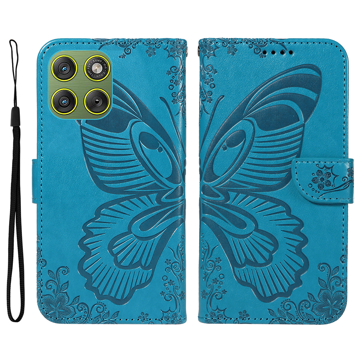 For Motorola Edge 70 5G Case Butterfly Pattern PU Leather Folio Flip Phone Cover -  Blue