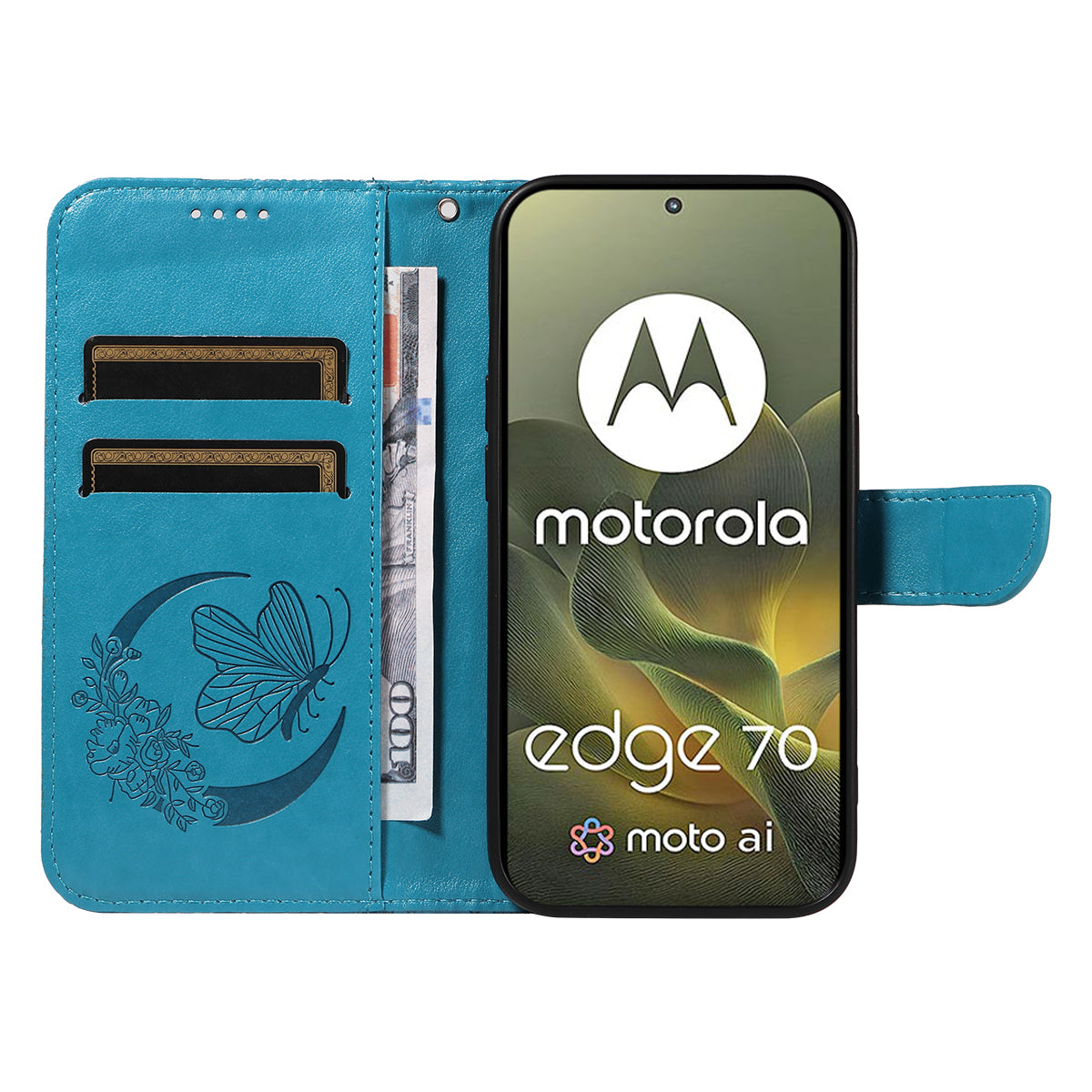 For Motorola Edge 70 5G Case Butterfly Pattern PU Leather Folio Flip Phone Cover -  Blue