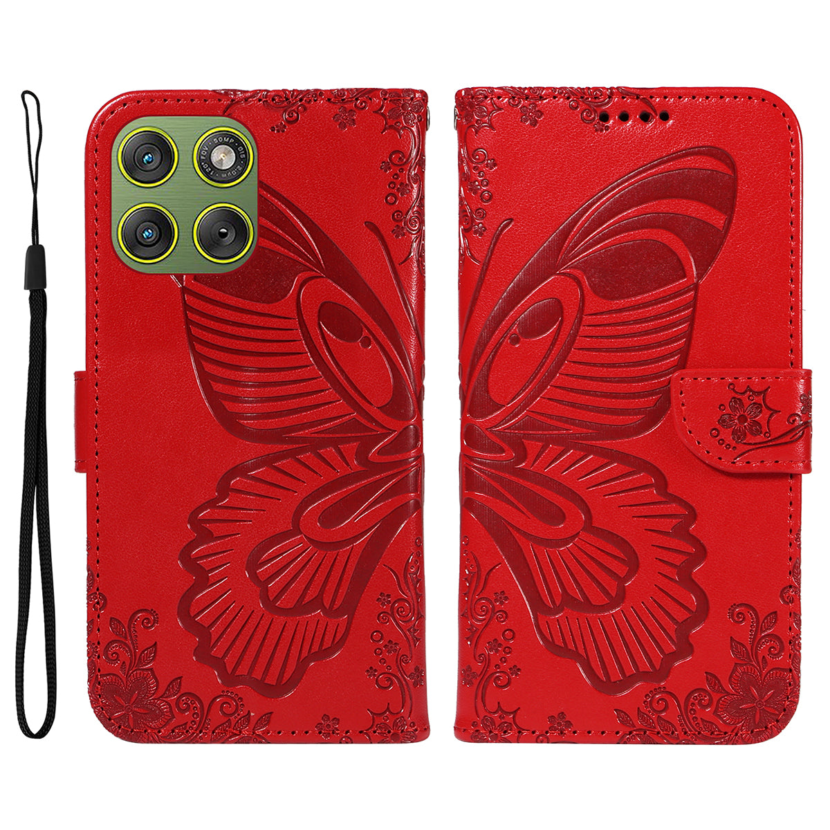 For Motorola Edge 70 5G Case Butterfly Pattern PU Leather Folio Flip Phone Cover -  Red