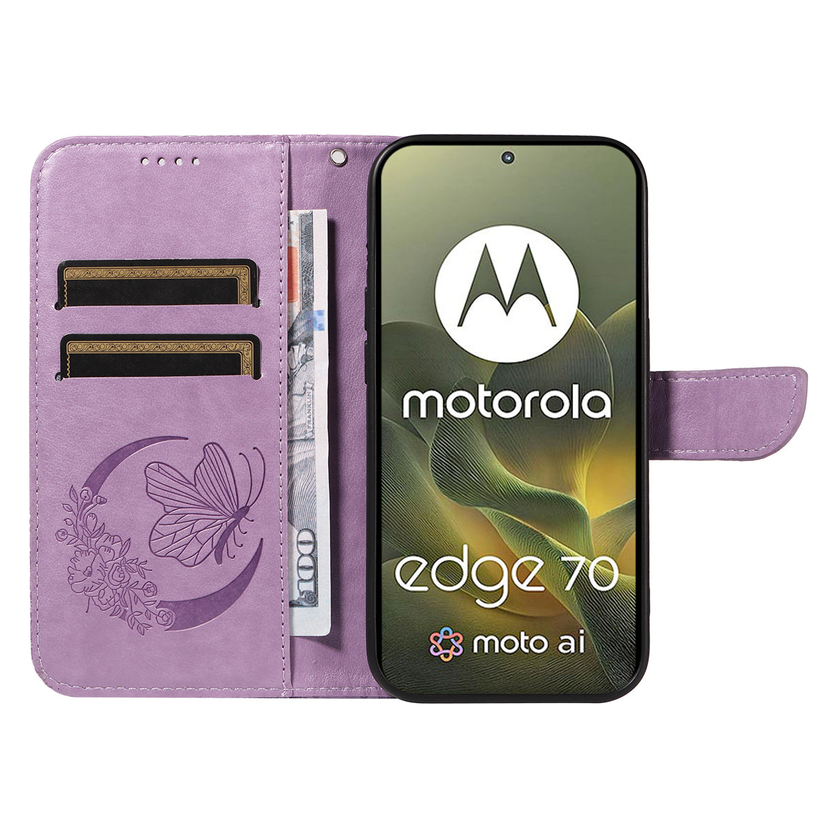 For Motorola Edge 70 5G Case Butterfly Pattern PU Leather Folio Flip Phone Cover -  Light Purple