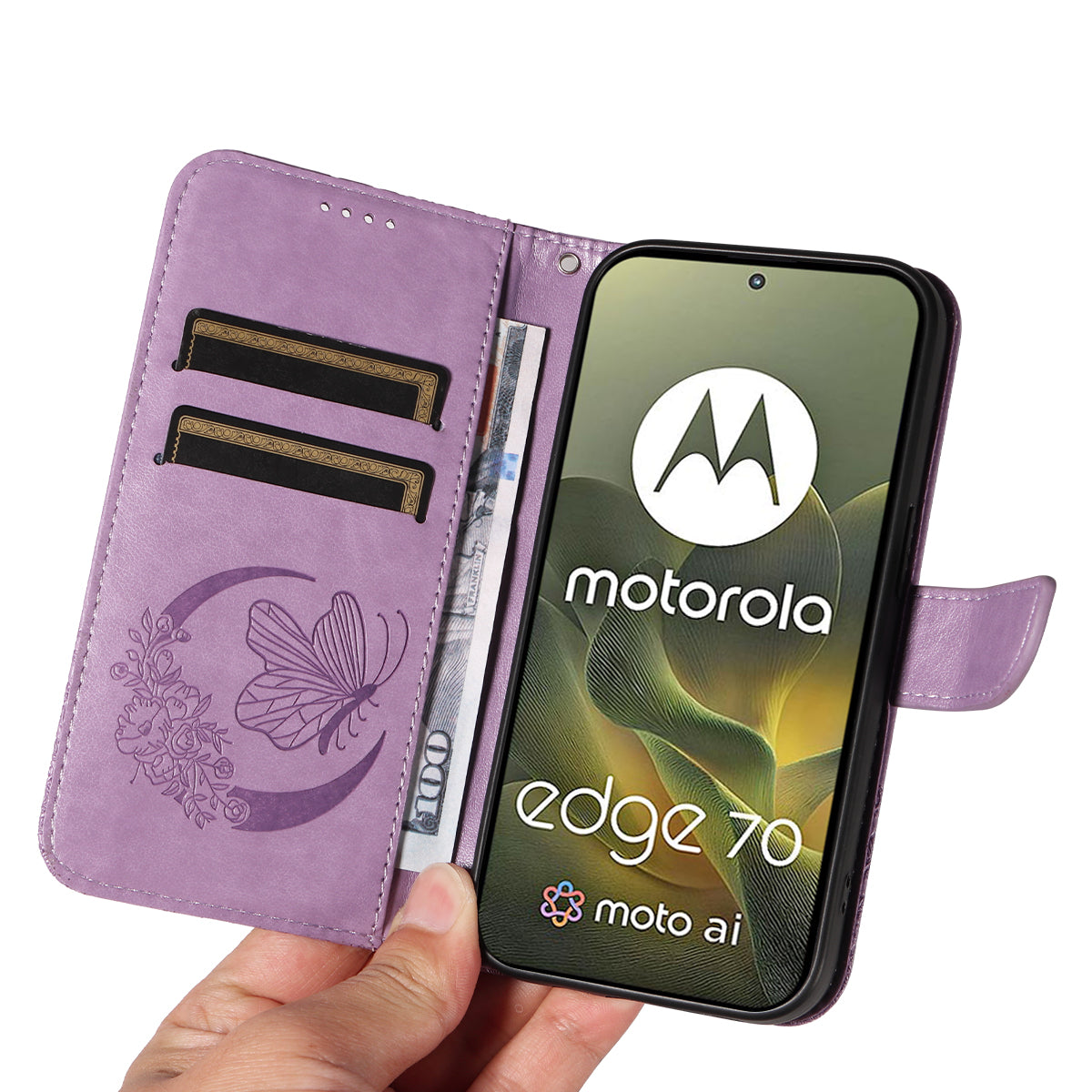 For Motorola Edge 70 5G Case Butterfly Pattern PU Leather Folio Flip Phone Cover -  Light Purple