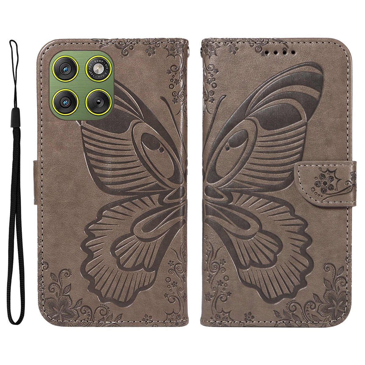 For Motorola Edge 70 5G Case Butterfly Pattern PU Leather Folio Flip Phone Cover - Grey
