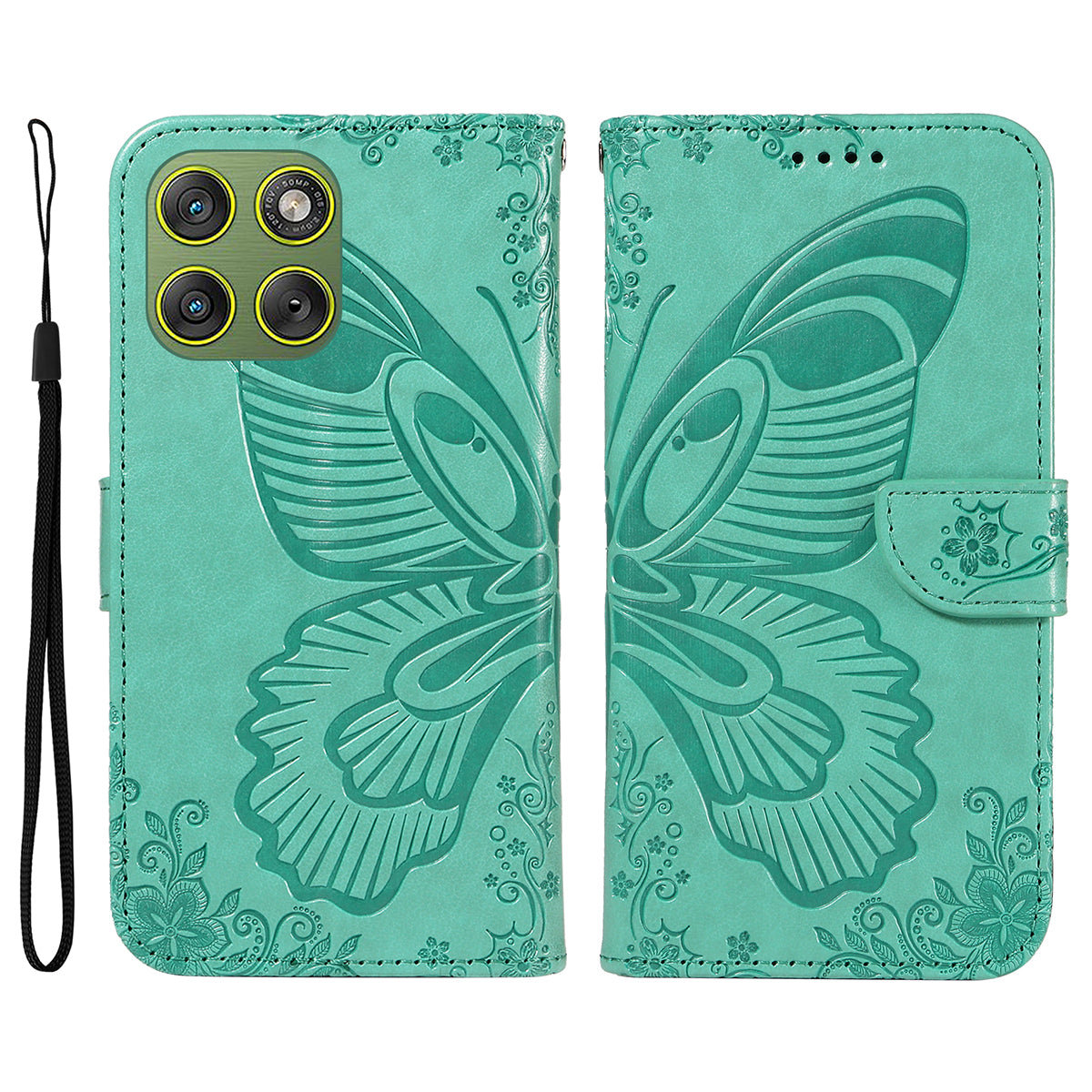 For Motorola Edge 70 5G Case Butterfly Pattern PU Leather Folio Flip Phone Cover -  Green