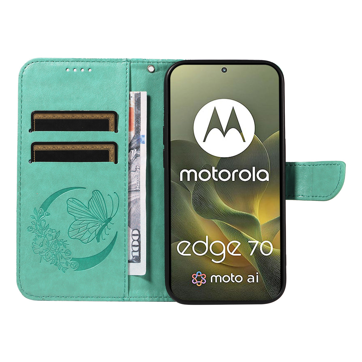 For Motorola Edge 70 5G Case Butterfly Pattern PU Leather Folio Flip Phone Cover -  Green