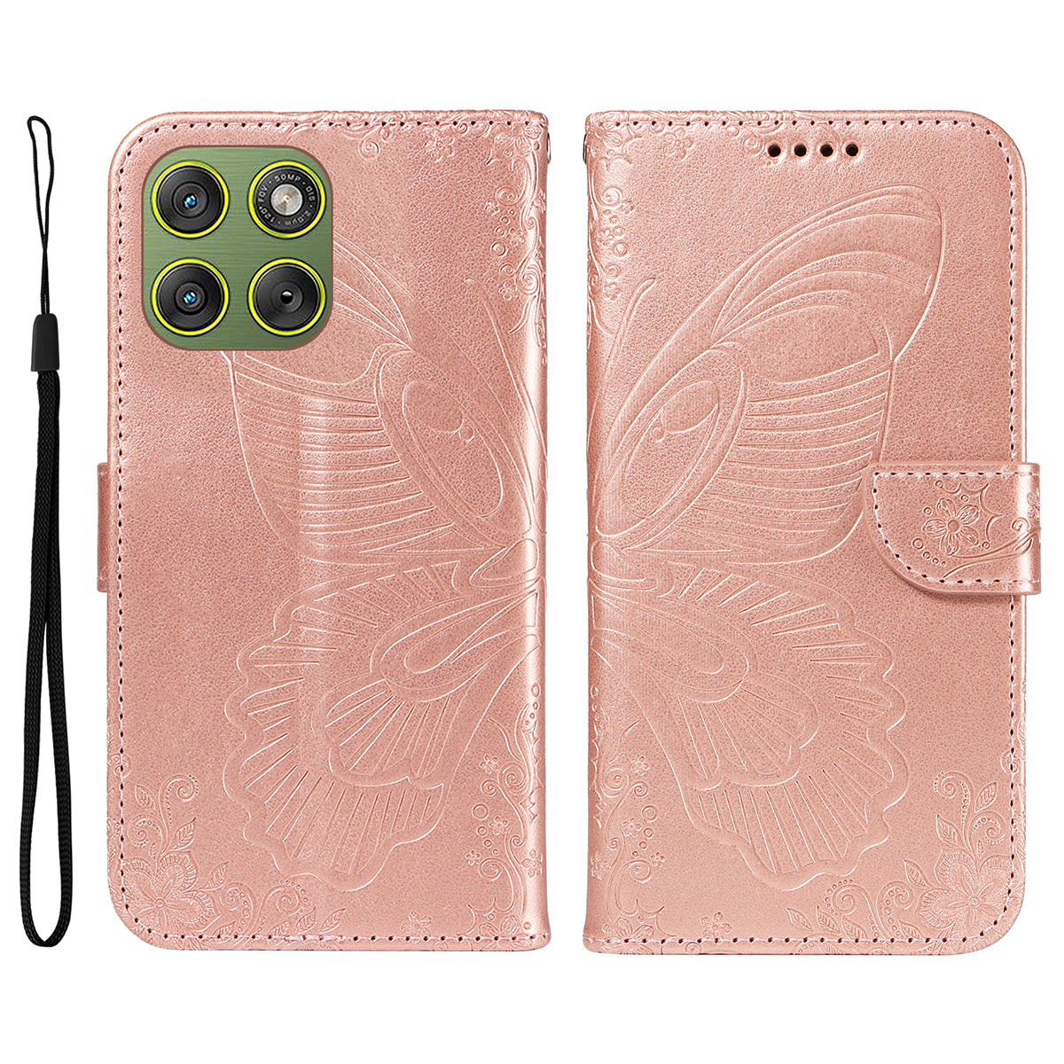 For Motorola Edge 70 5G Case Butterfly Pattern PU Leather Folio Flip Phone Cover -  Rose Gold