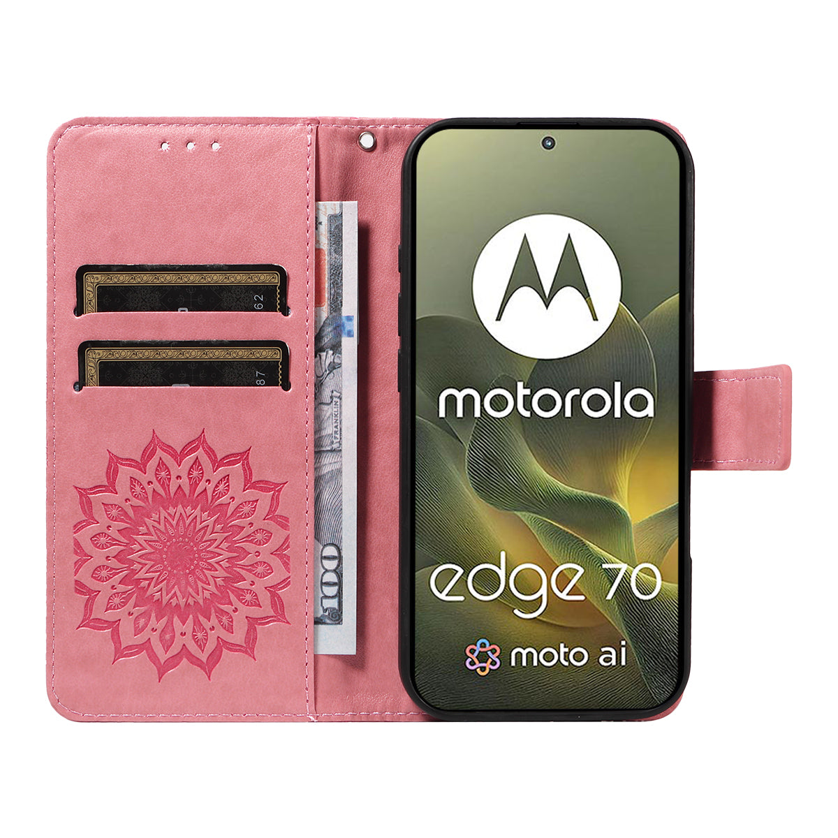 For Motorola Edge 70 5G Leather Wallet Case Sunflower Imprinted Phone Cover - Pink
