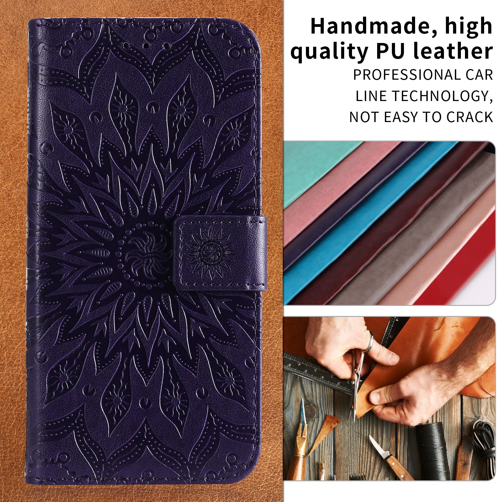 For Motorola Edge 70 5G Leather Wallet Case Sunflower Imprinted Phone Cover - Purple