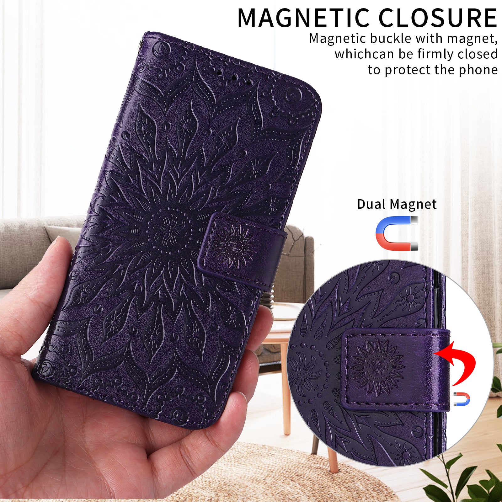 For Motorola Edge 70 5G Leather Wallet Case Sunflower Imprinted Phone Cover - Purple
