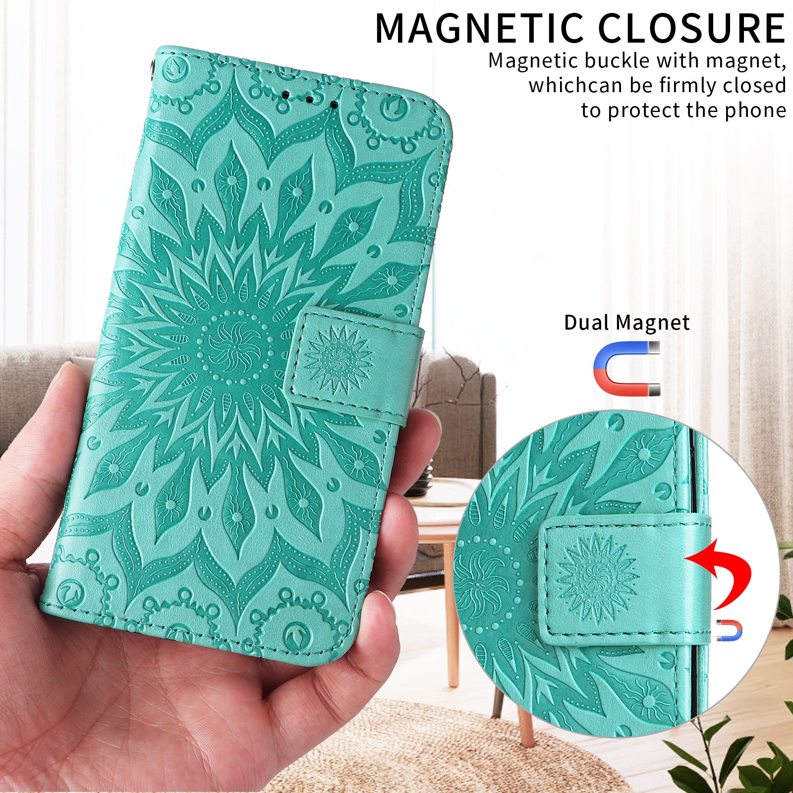 For Motorola Edge 70 5G Leather Wallet Case Sunflower Imprinted Phone Cover - Green