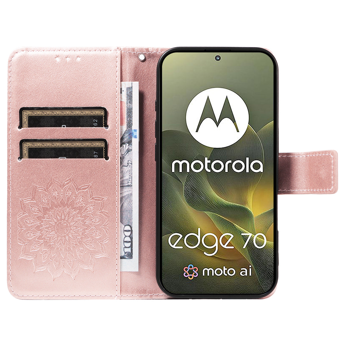 For Motorola Edge 70 5G Leather Wallet Case Sunflower Imprinted Phone Cover -  Rose Gold