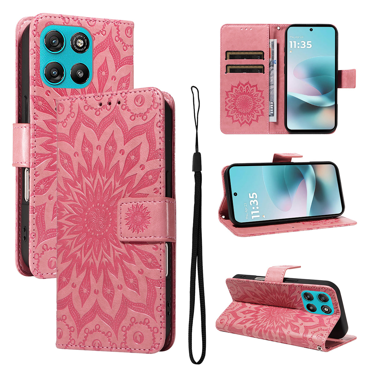 For Motorola Moto G57 Power 5G / Motorola Moto G100 5G (2025) / Motorola Moto G67 Power 5G Leather Wallet Case Sunflower Imprinted Phone Cover - Pink