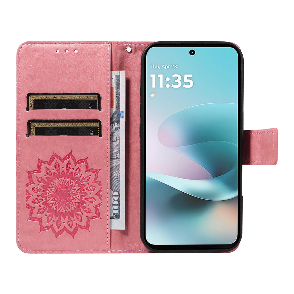 For Motorola Moto G57 Power 5G / Motorola Moto G100 5G (2025) / Motorola Moto G67 Power 5G Leather Wallet Case Sunflower Imprinted Phone Cover - Pink