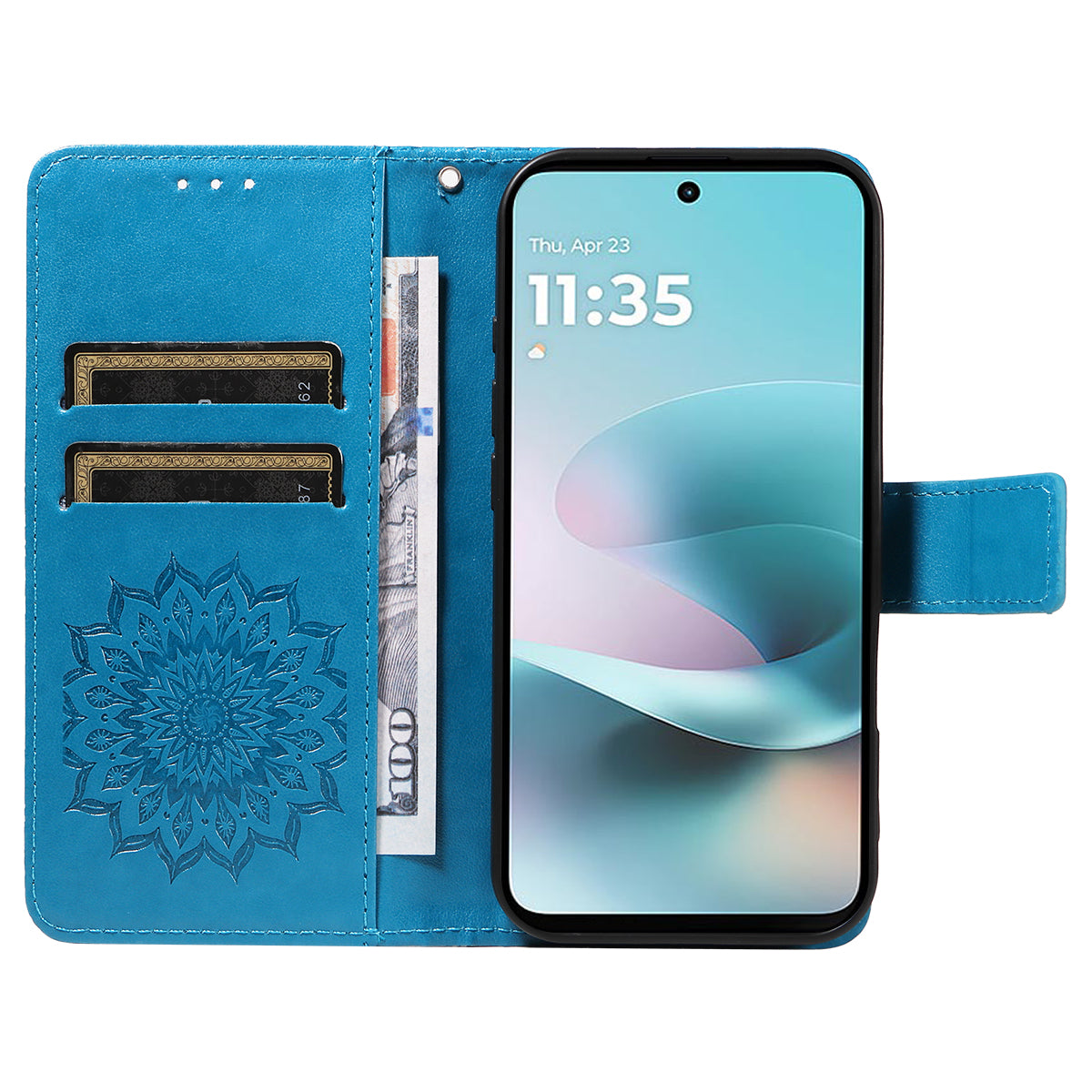 For Motorola Moto G57 Power 5G / Motorola Moto G100 5G (2025) / Motorola Moto G67 Power 5G Leather Wallet Case Sunflower Imprinted Phone Cover - Blue