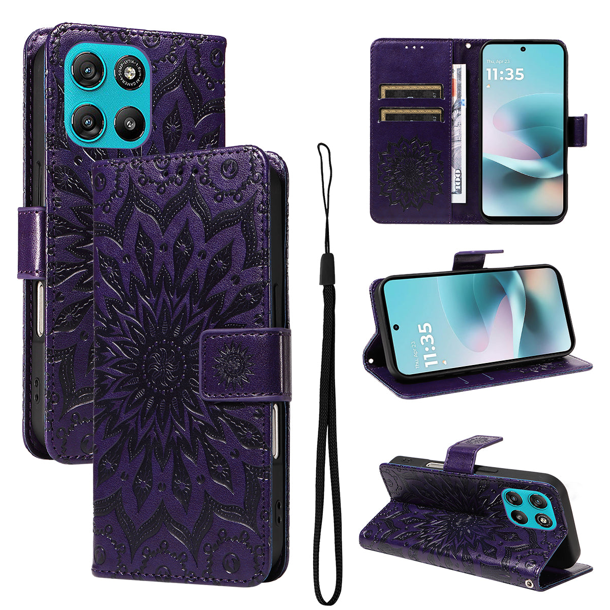 For Motorola Moto G57 Power 5G / Motorola Moto G100 5G (2025) / Motorola Moto G67 Power 5G Leather Wallet Case Sunflower Imprinted Phone Cover - Purple