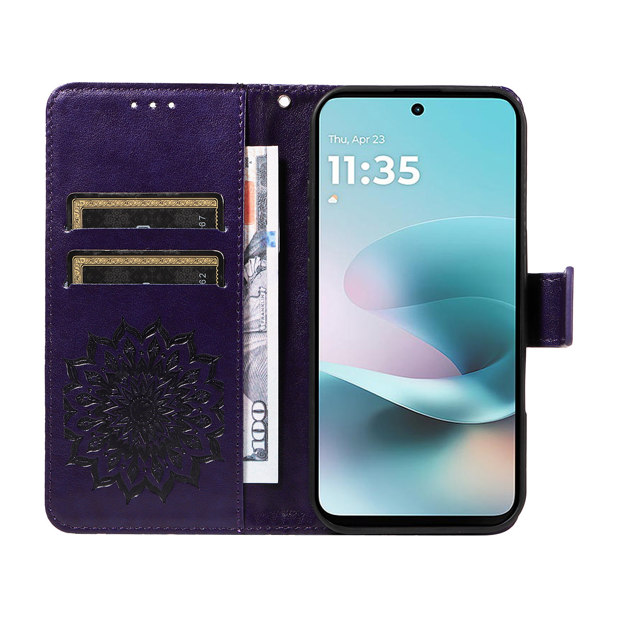 For Motorola Moto G57 Power 5G / Motorola Moto G100 5G (2025) / Motorola Moto G67 Power 5G Leather Wallet Case Sunflower Imprinted Phone Cover - Purple