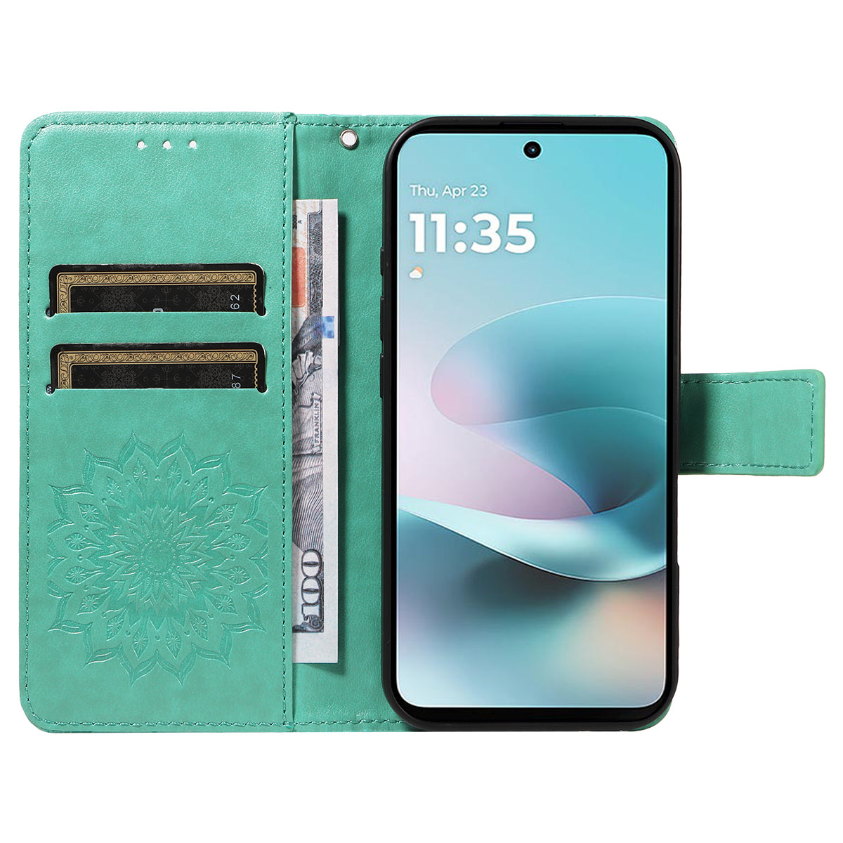 For Motorola Moto G57 Power 5G / Motorola Moto G100 5G (2025) / Motorola Moto G67 Power 5G Leather Wallet Case Sunflower Imprinted Phone Cover - Green