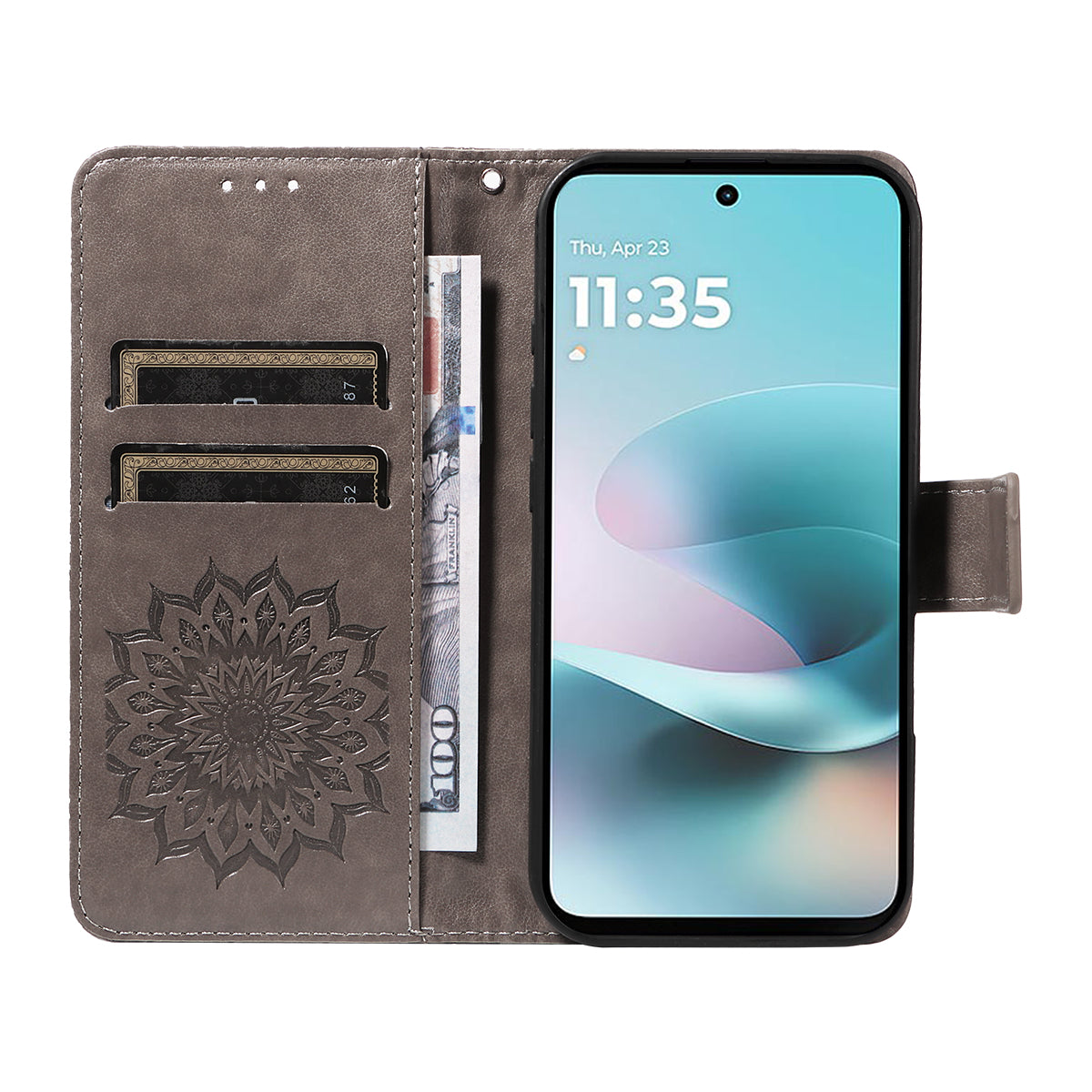 For Motorola Moto G57 Power 5G / Motorola Moto G100 5G (2025) / Motorola Moto G67 Power 5G Leather Wallet Case Sunflower Imprinted Phone Cover - Grey