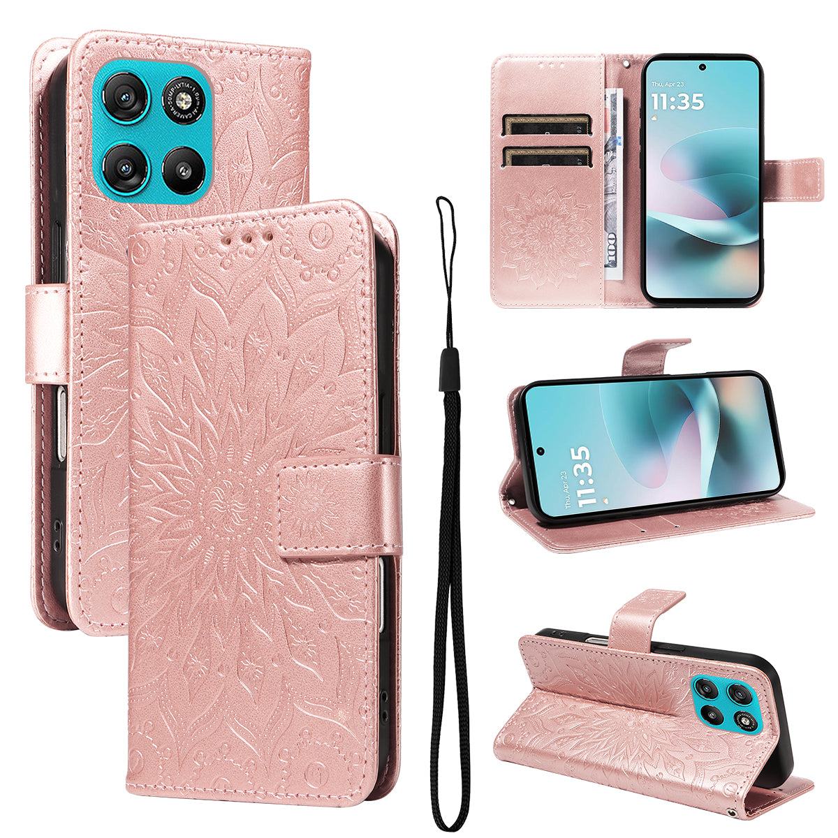 For Motorola Moto G57 Power 5G / Motorola Moto G100 5G (2025) / Motorola Moto G67 Power 5G Leather Wallet Case Sunflower Imprinted Phone Cover -  Rose Gold
