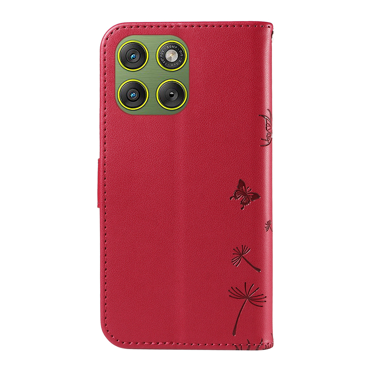 For Motorola Edge 70 5G Leather Wallet Case with Strap Dandelion Imprint Phone Stand Cover - Red