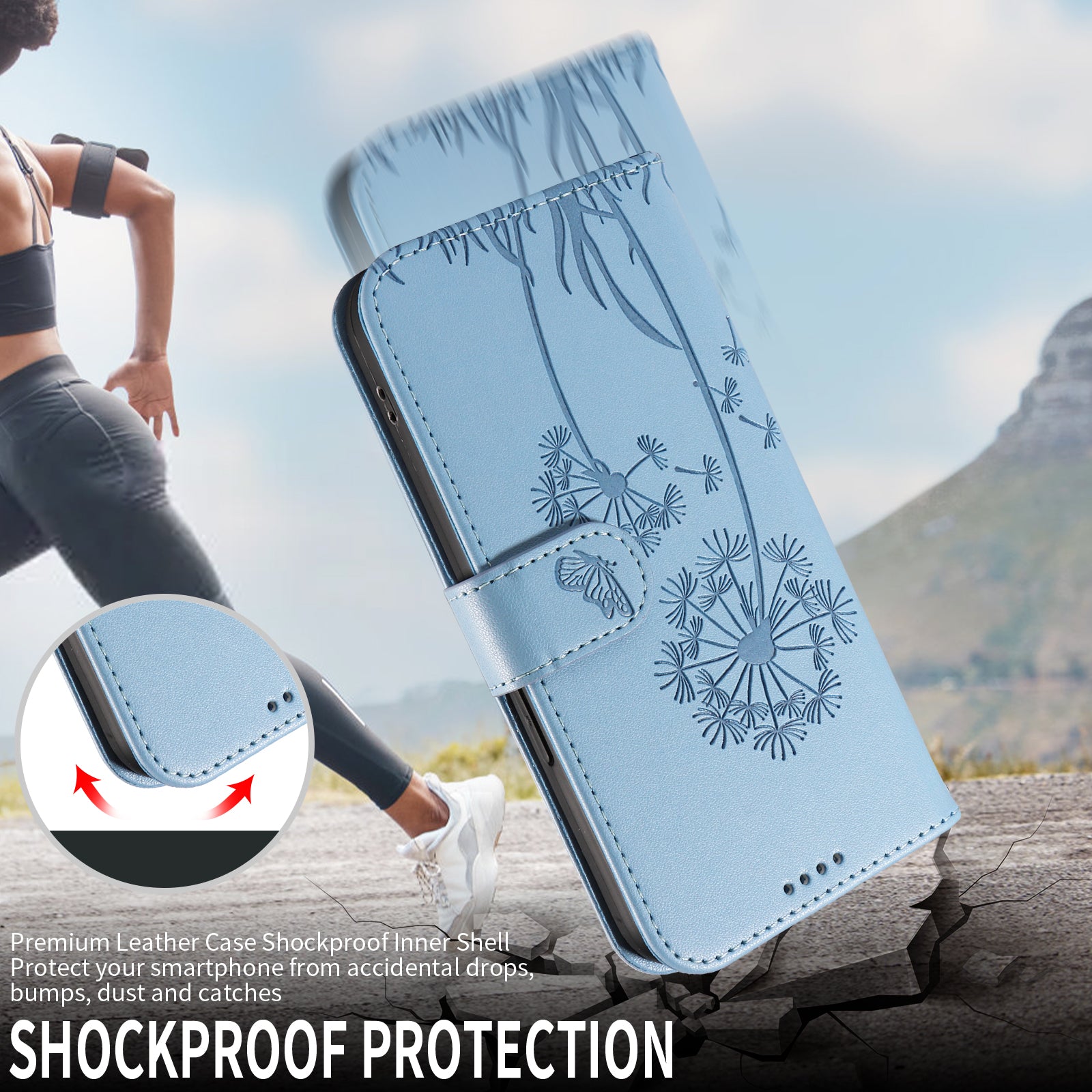 For Motorola Edge 70 5G Leather Wallet Case with Strap Dandelion Imprint Phone Stand Cover - Sky Blue