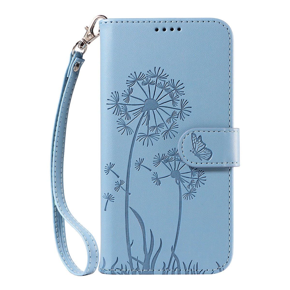 For Motorola Edge 70 5G Leather Wallet Case with Strap Dandelion Imprint Phone Stand Cover - Sky Blue