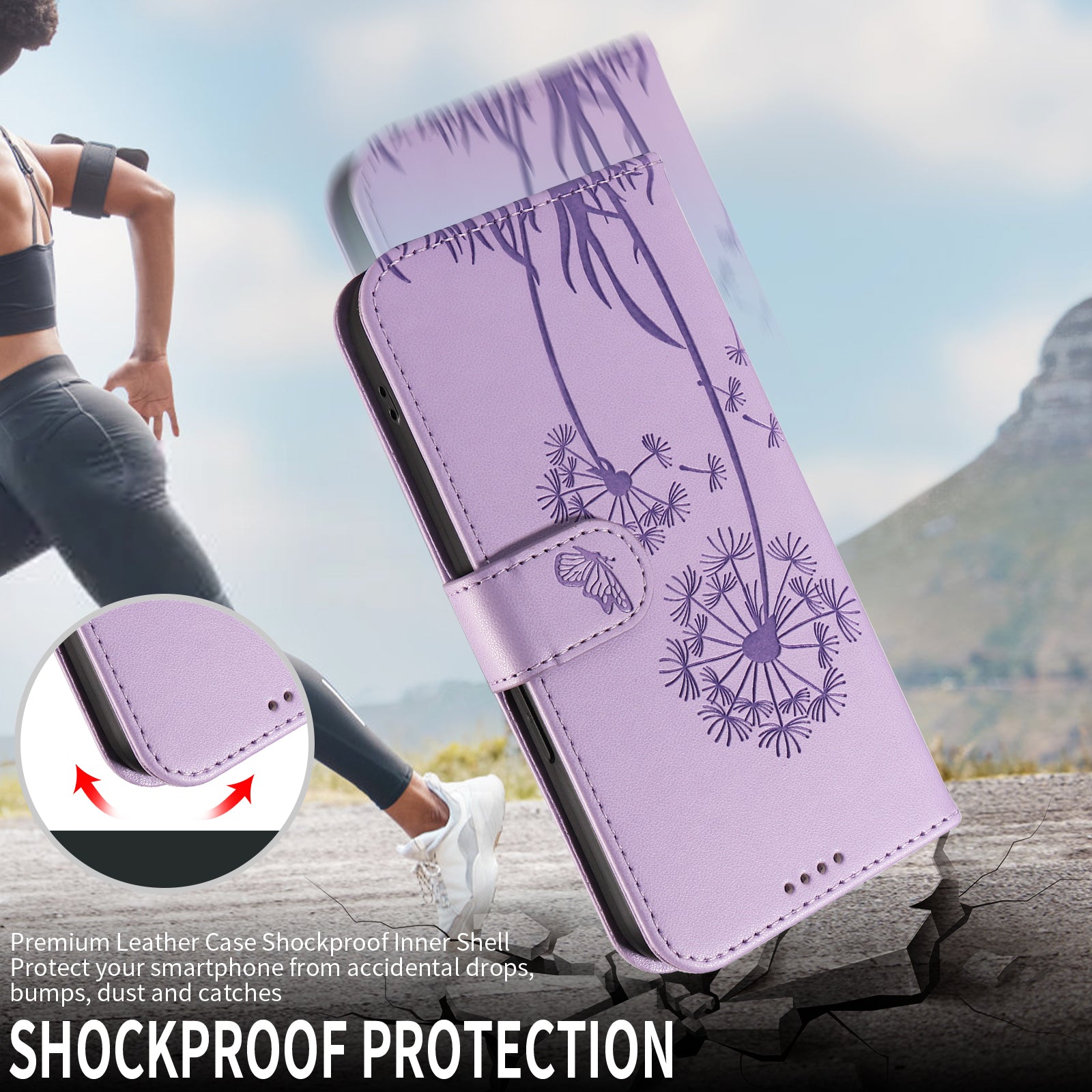 For Motorola Edge 70 5G Leather Wallet Case with Strap Dandelion Imprint Phone Stand Cover - Purple