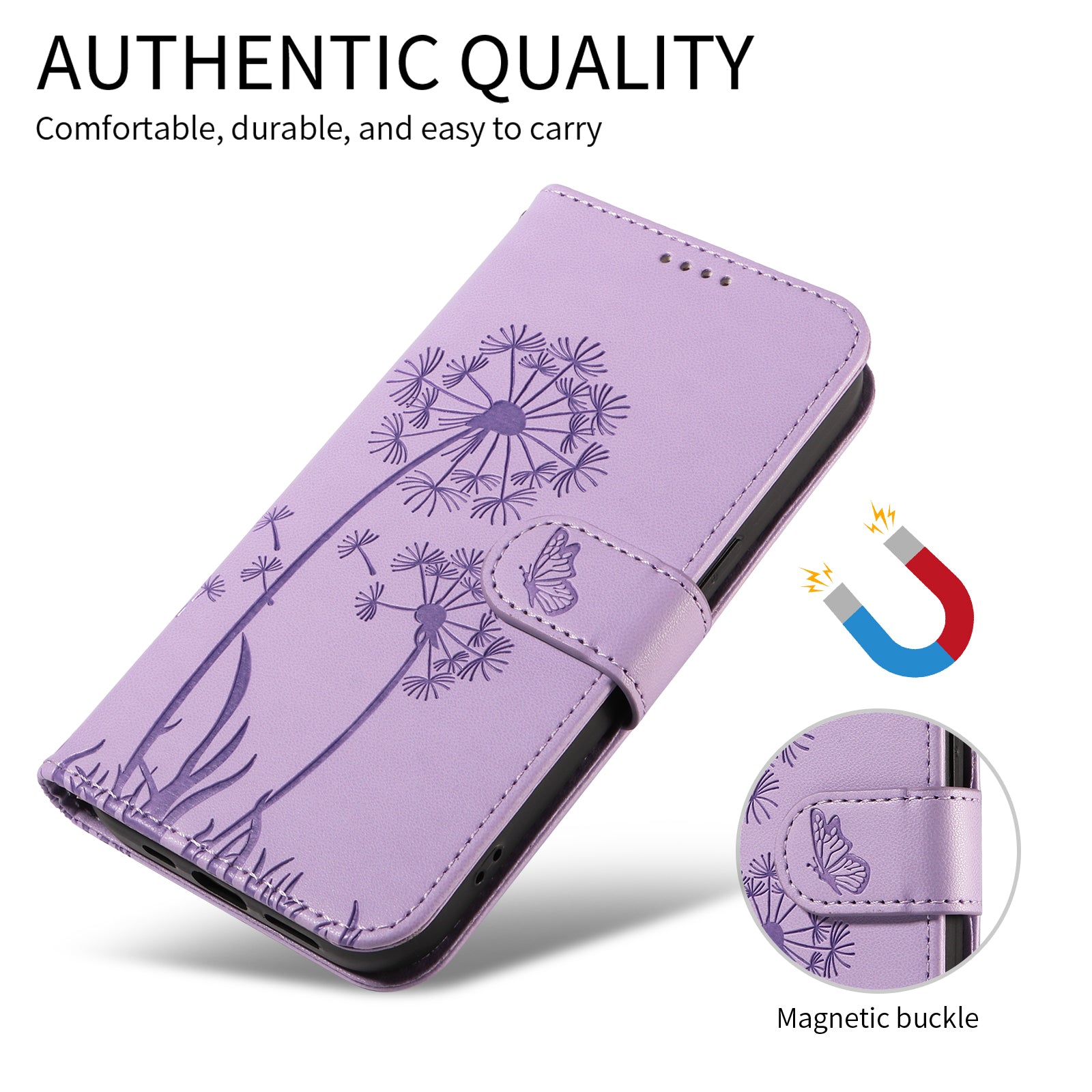 For Motorola Edge 70 5G Leather Wallet Case with Strap Dandelion Imprint Phone Stand Cover - Purple