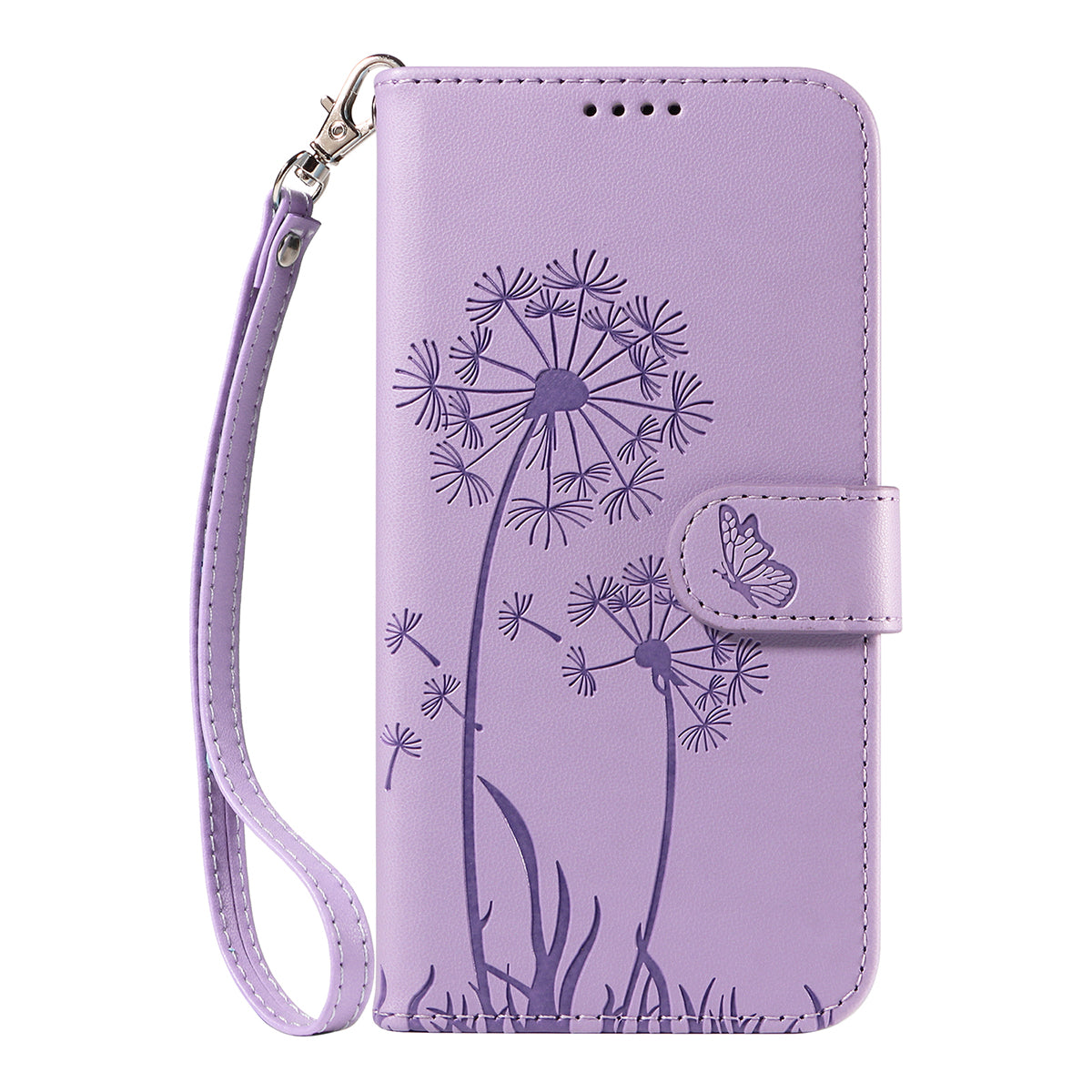 For Motorola Edge 70 5G Leather Wallet Case with Strap Dandelion Imprint Phone Stand Cover - Purple