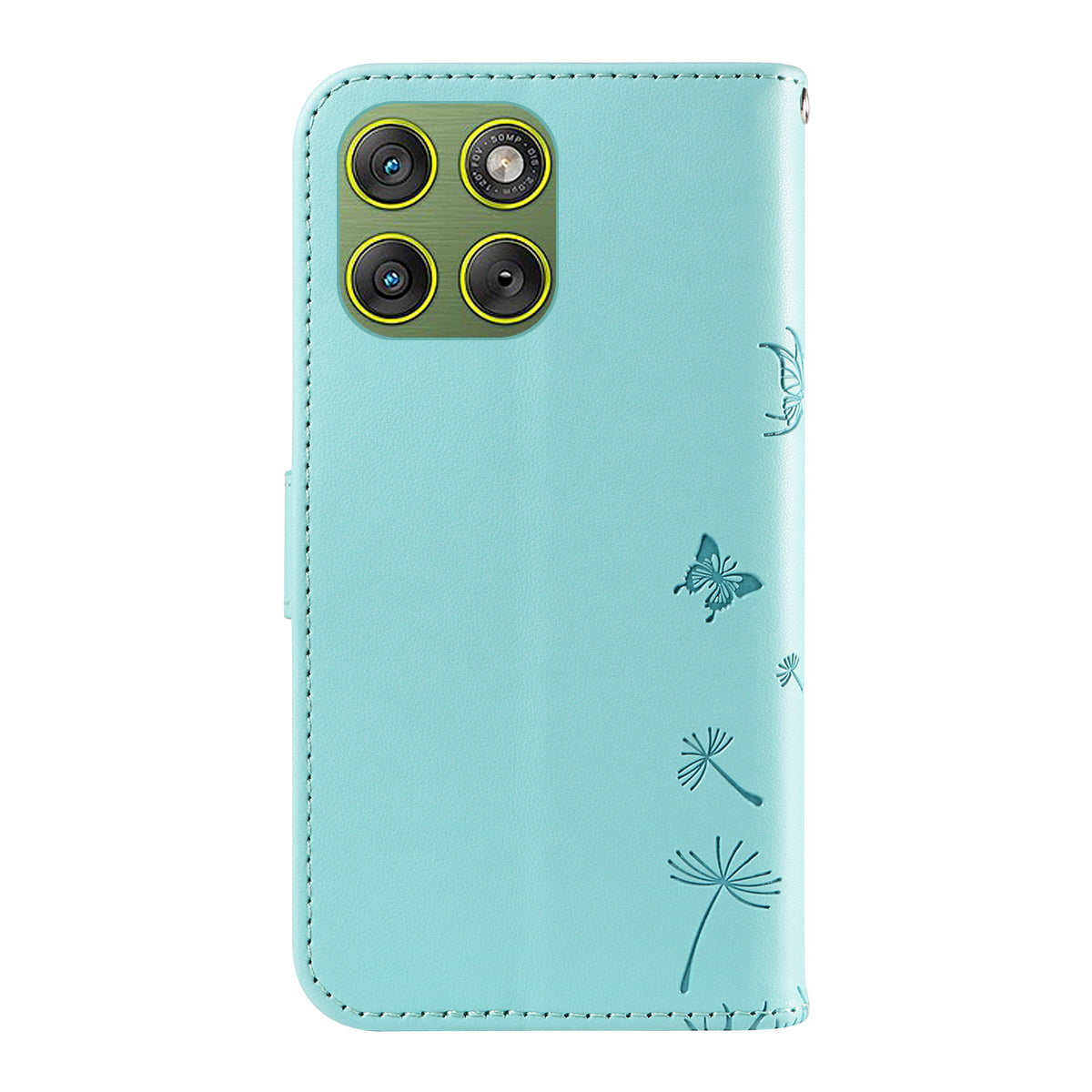 For Motorola Edge 70 5G Leather Wallet Case with Strap Dandelion Imprint Phone Stand Cover - Green