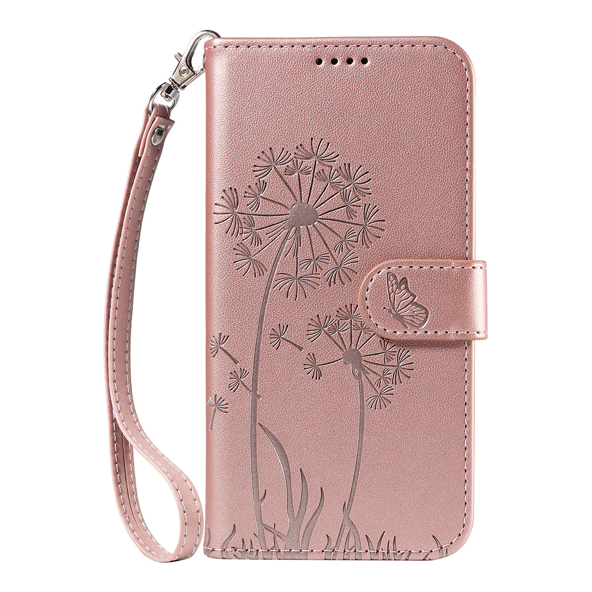 For Motorola Edge 70 5G Leather Wallet Case with Strap Dandelion Imprint Phone Stand Cover - Rose Gold