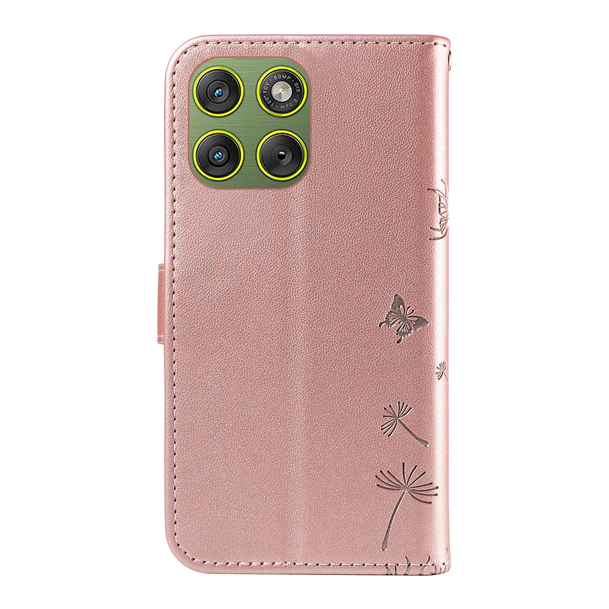 For Motorola Edge 70 5G Leather Wallet Case with Strap Dandelion Imprint Phone Stand Cover - Rose Gold