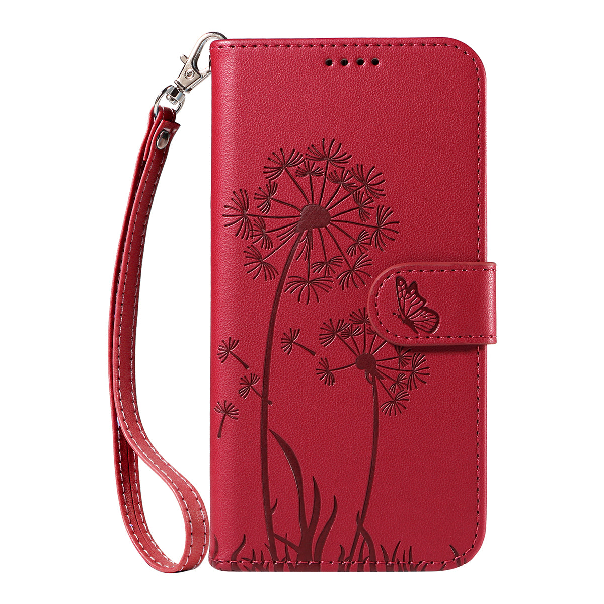 For Motorola Moto G57 Power 5G / Motorola Moto G100 5G (2025) / Motorola Moto G67 Power 5G Leather Wallet Case with Strap Dandelion Imprint Phone Stand Cover - Red