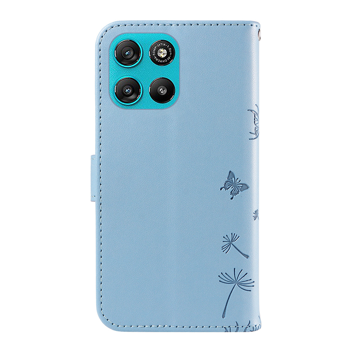 For Motorola Moto G57 Power 5G / Motorola Moto G100 5G (2025) / Motorola Moto G67 Power 5G Leather Wallet Case with Strap Dandelion Imprint Phone Stand Cover - Sky Blue