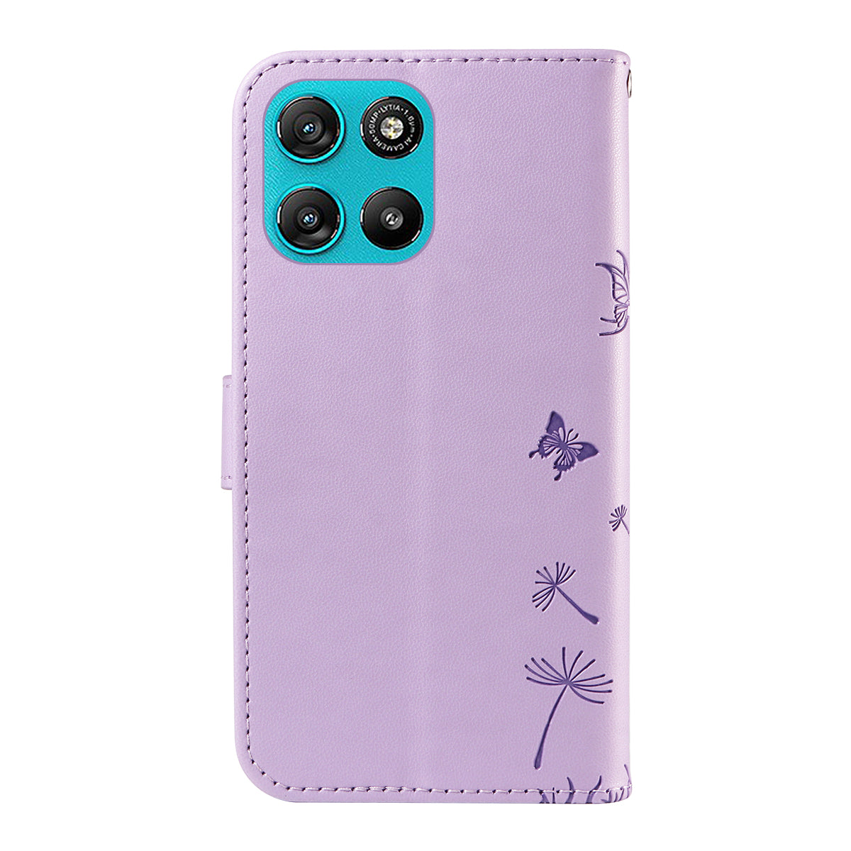 For Motorola Moto G57 Power 5G / Motorola Moto G100 5G (2025) / Motorola Moto G67 Power 5G Leather Wallet Case with Strap Dandelion Imprint Phone Stand Cover - Purple
