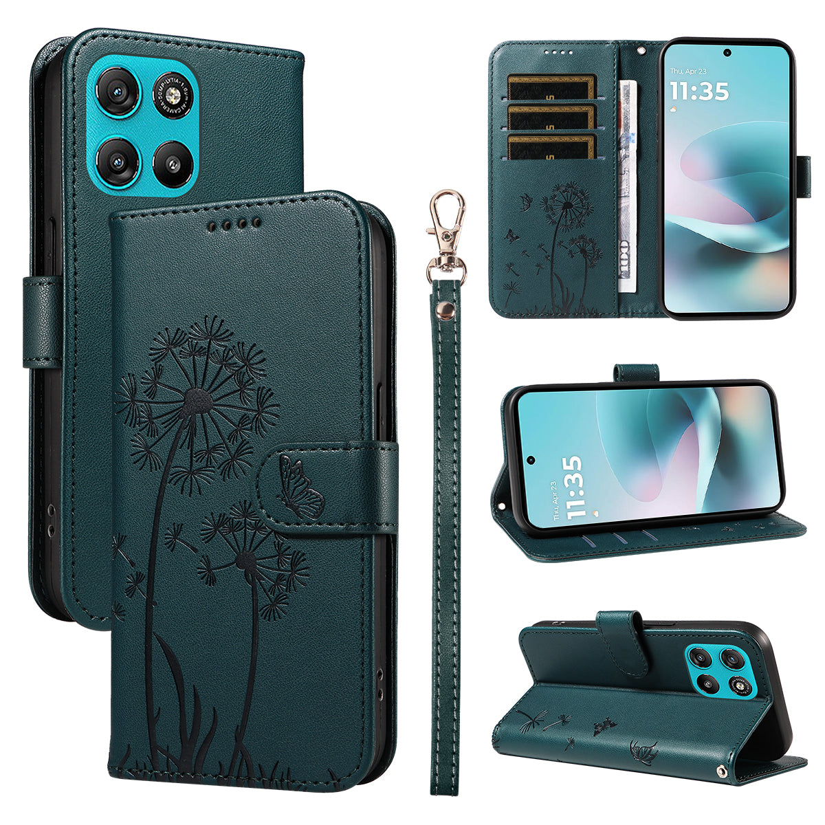 For Motorola Moto G57 Power 5G / Motorola Moto G100 5G (2025) / Motorola Moto G67 Power 5G Leather Wallet Case with Strap Dandelion Imprint Phone Stand Cover - Blue