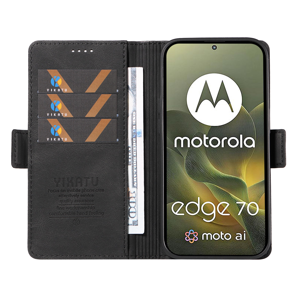 For Motorola Edge 70 5G Leather Case YIKATU YK-005 Skin-touch Feeling Wallet Phone Cover - Black
