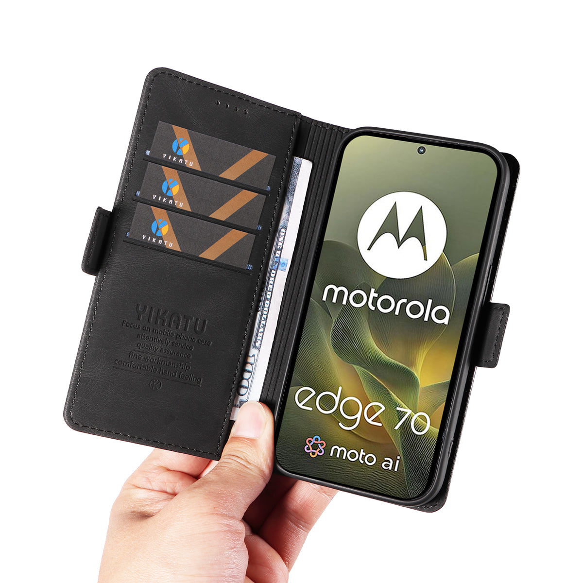 For Motorola Edge 70 5G Leather Case YIKATU YK-005 Skin-touch Feeling Wallet Phone Cover - Black