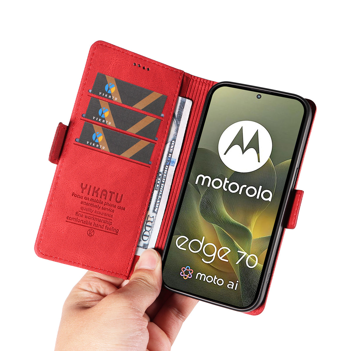 For Motorola Edge 70 5G Leather Case YIKATU YK-005 Skin-touch Feeling Wallet Phone Cover - Red