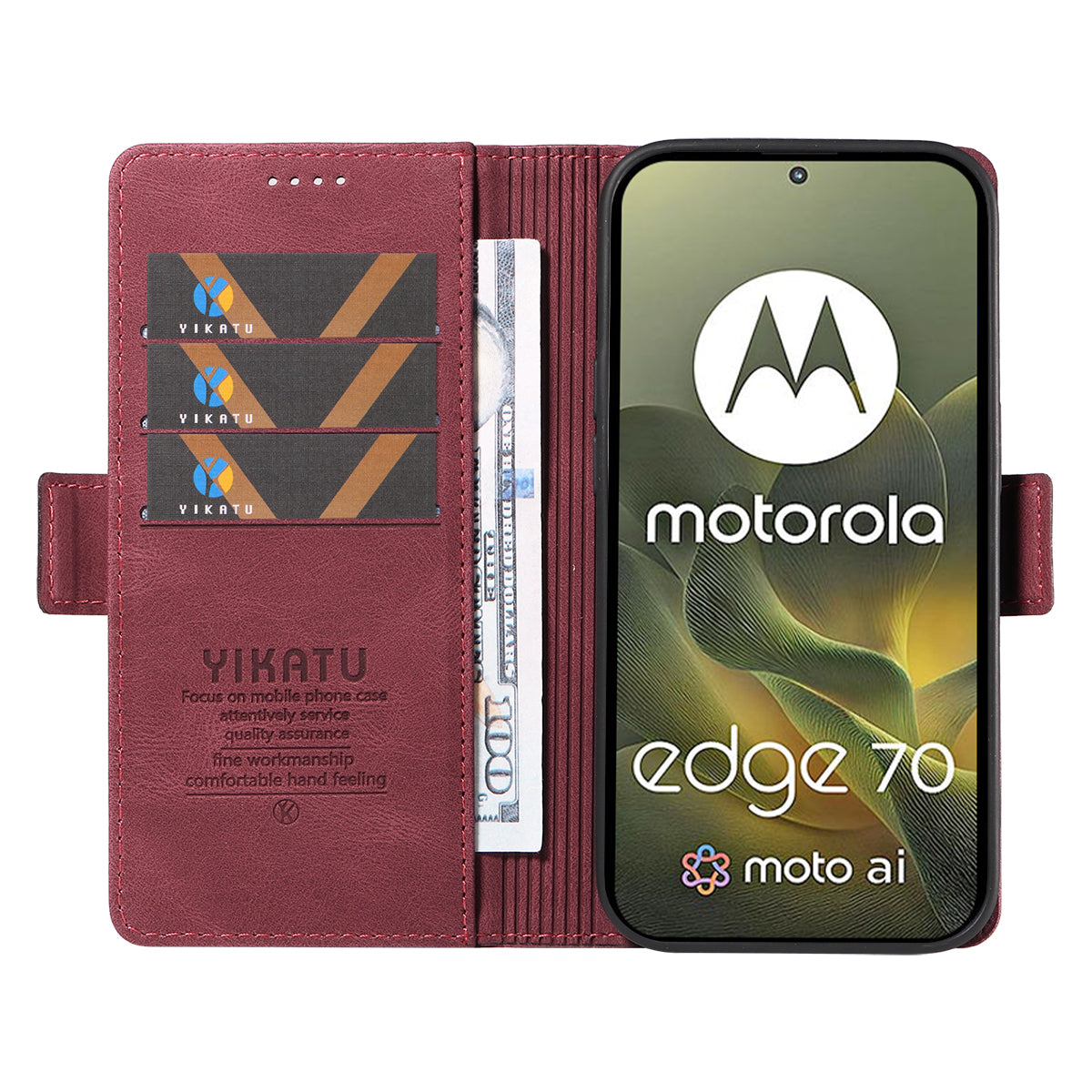 For Motorola Edge 70 5G Leather Case YIKATU YK-005 Skin-touch Feeling Wallet Phone Cover - Wine Red