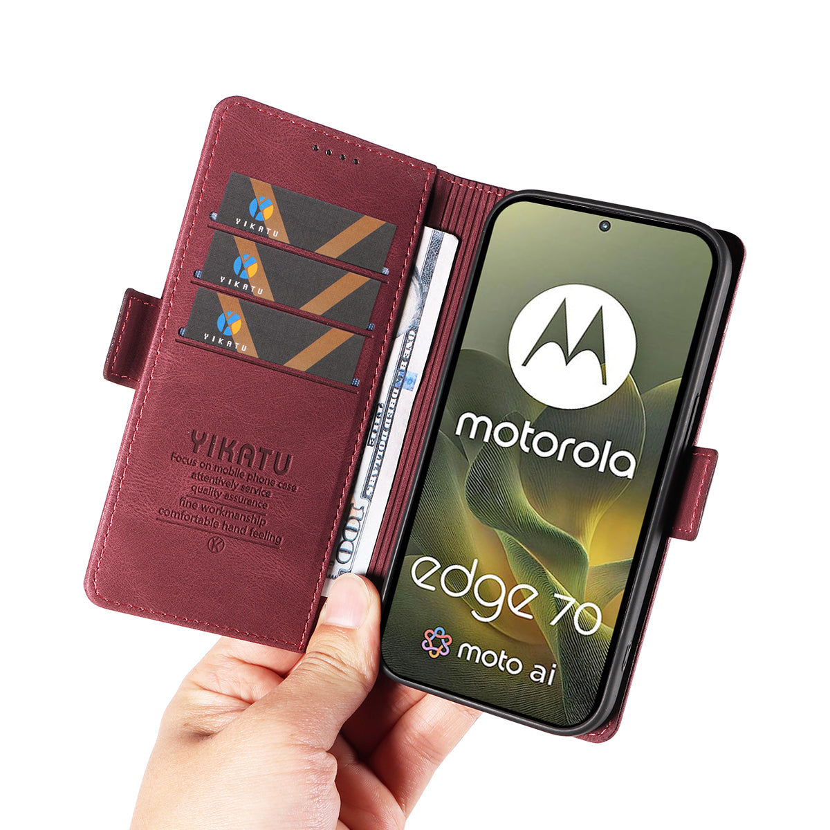 For Motorola Edge 70 5G Leather Case YIKATU YK-005 Skin-touch Feeling Wallet Phone Cover - Wine Red