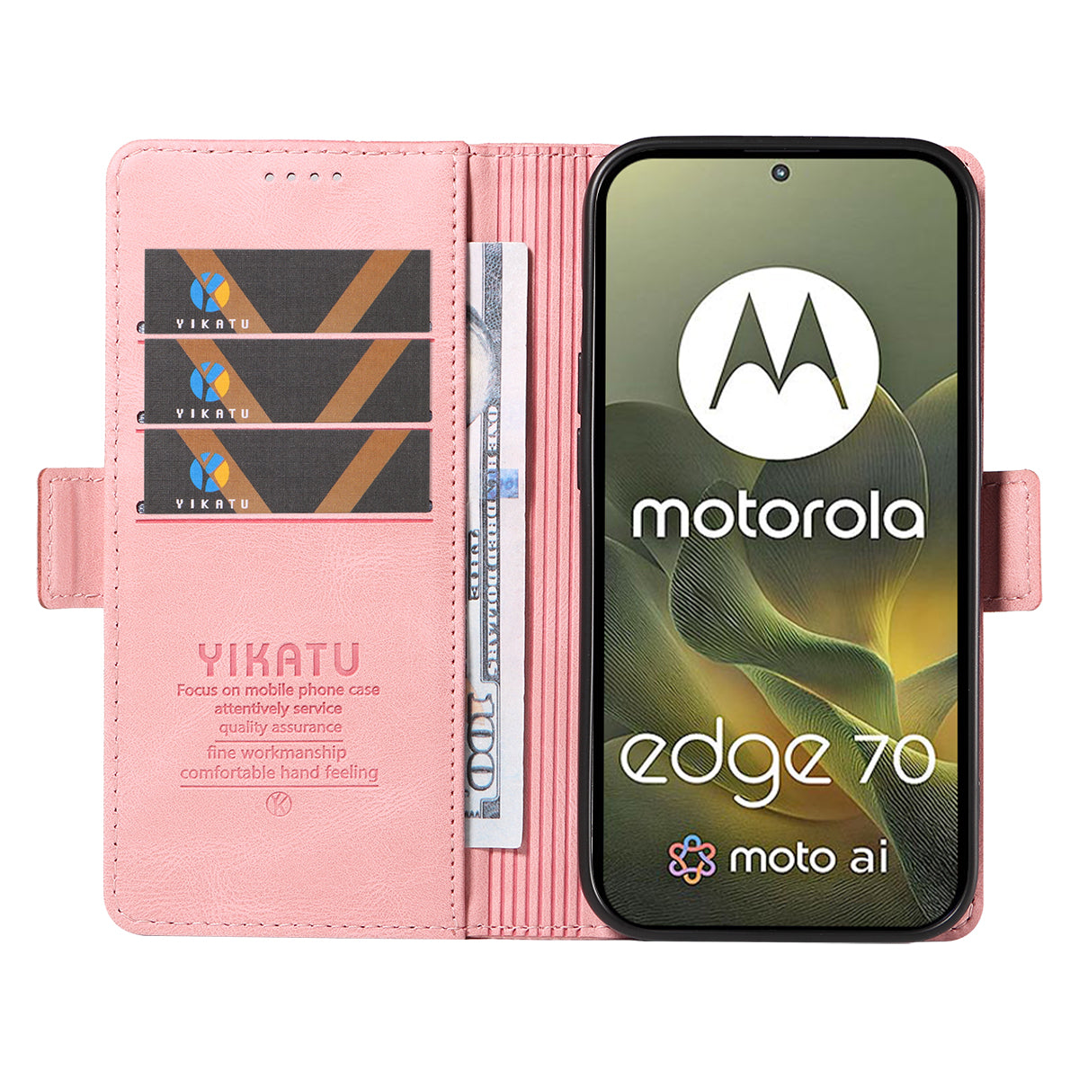 For Motorola Edge 70 5G Leather Case YIKATU YK-005 Skin-touch Feeling Wallet Phone Cover - Pink