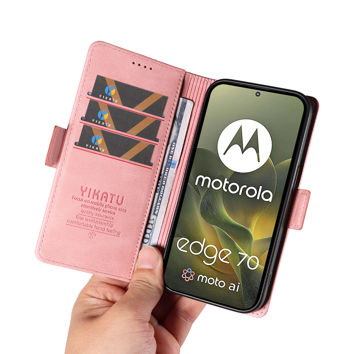 For Motorola Edge 70 5G Leather Case YIKATU YK-005 Skin-touch Feeling Wallet Phone Cover - Pink