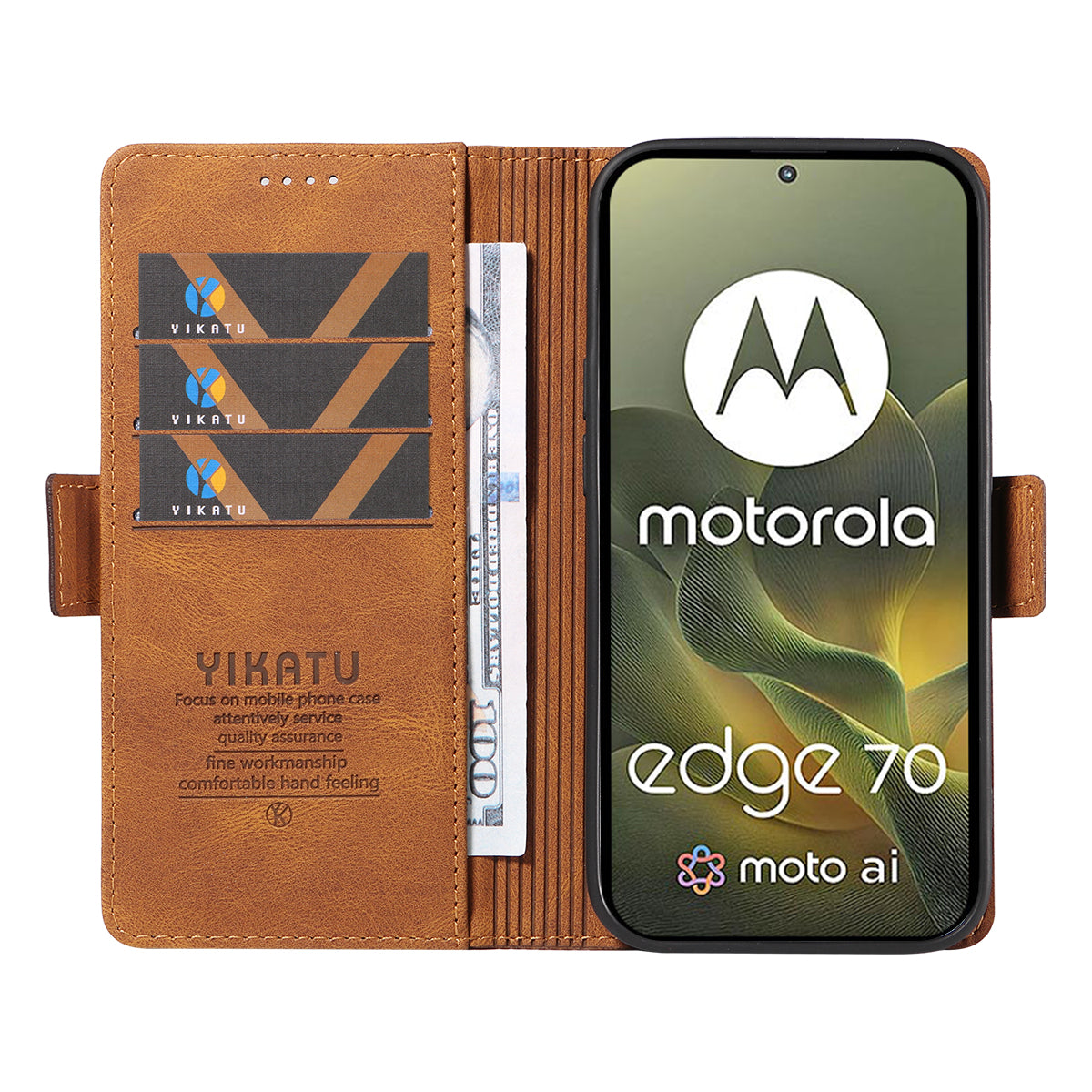 For Motorola Edge 70 5G Leather Case YIKATU YK-005 Skin-touch Feeling Wallet Phone Cover - Brown