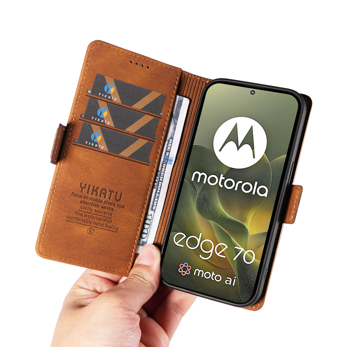 For Motorola Edge 70 5G Leather Case YIKATU YK-005 Skin-touch Feeling Wallet Phone Cover - Brown