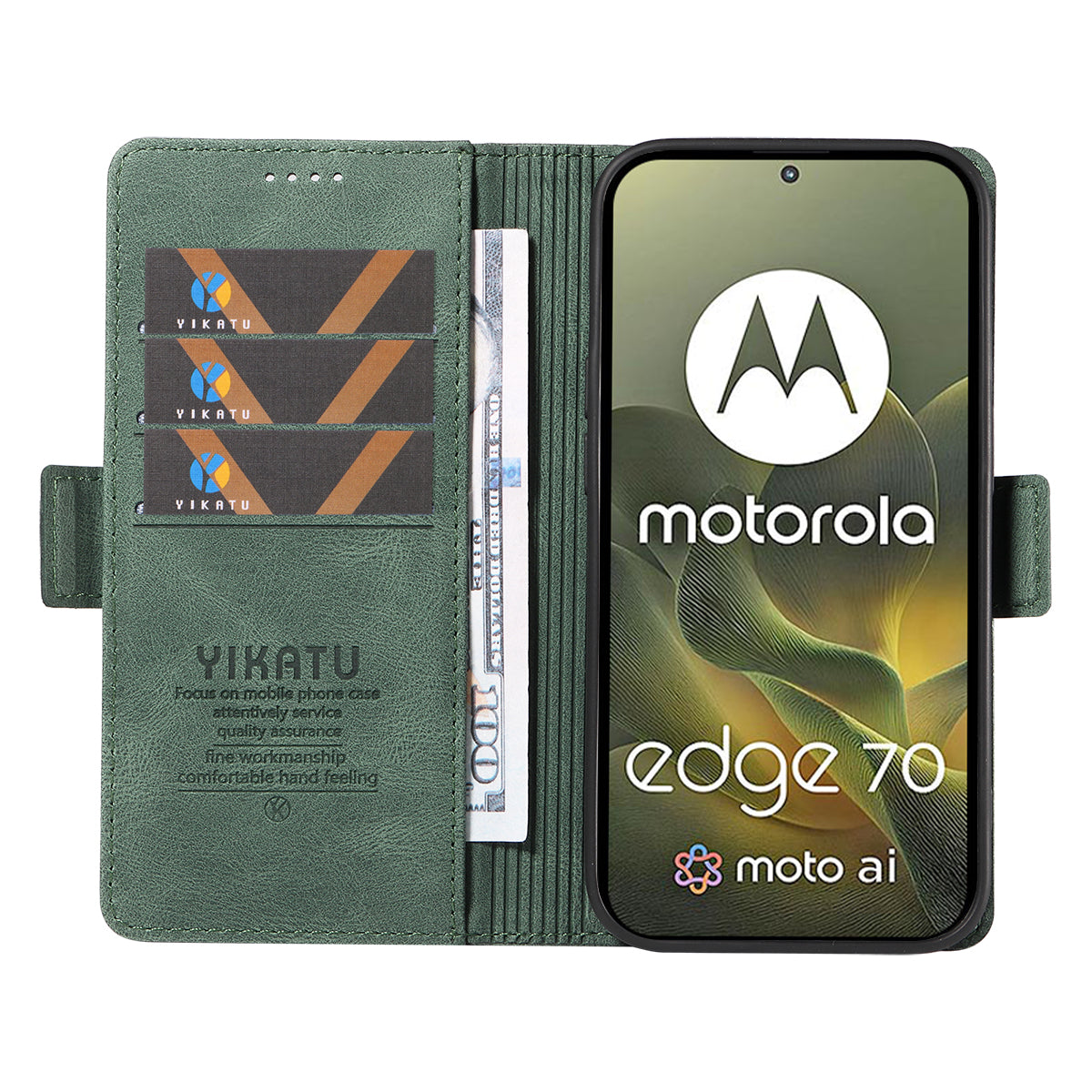 For Motorola Edge 70 5G Leather Case YIKATU YK-005 Skin-touch Feeling Wallet Phone Cover - Green