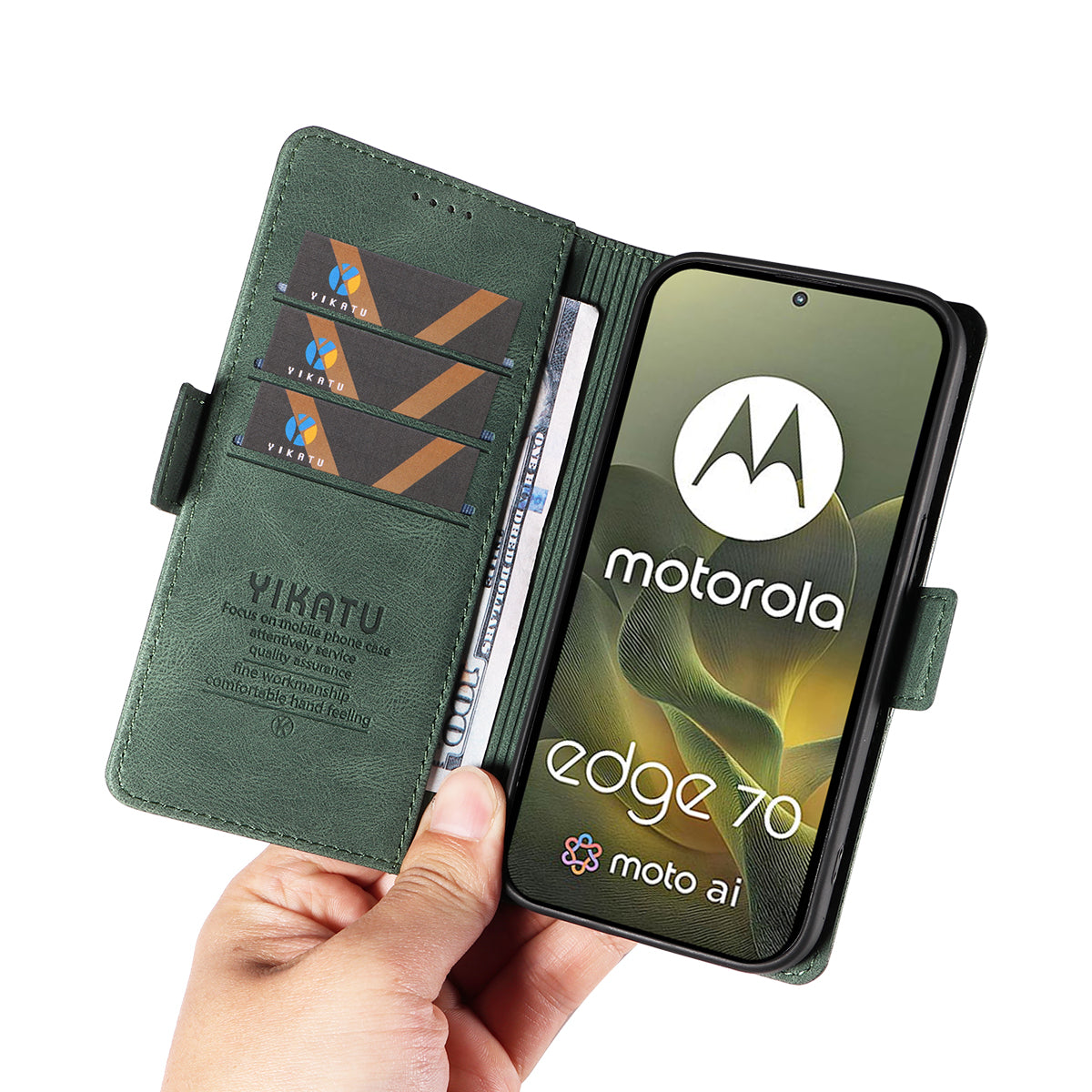For Motorola Edge 70 5G Leather Case YIKATU YK-005 Skin-touch Feeling Wallet Phone Cover - Green