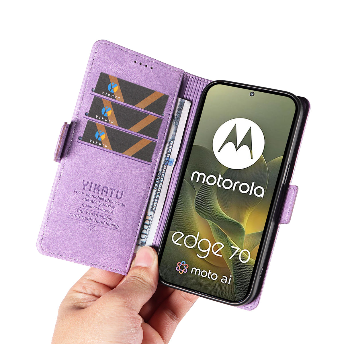 For Motorola Edge 70 5G Leather Case YIKATU YK-005 Skin-touch Feeling Wallet Phone Cover - Purple
